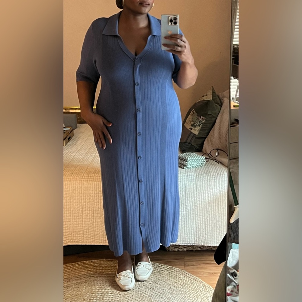 Devotion by Cyrus Periwinkle Maxi Knit, Short Sleeve Button Down Dress - XL
